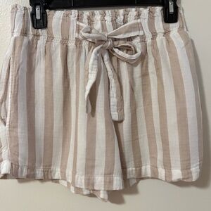 French Laundry Beige and White Striped Drawstring Waist Shorts Size M
